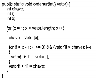 Considere o seguinte algoritmo e assinale a alternativa CORRETA. Sort(V) 1  - para j←1 até, V